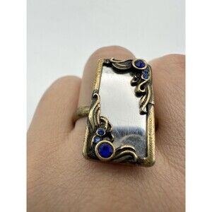 Wizards Blue Rhinestone Mirror Ring Size 8